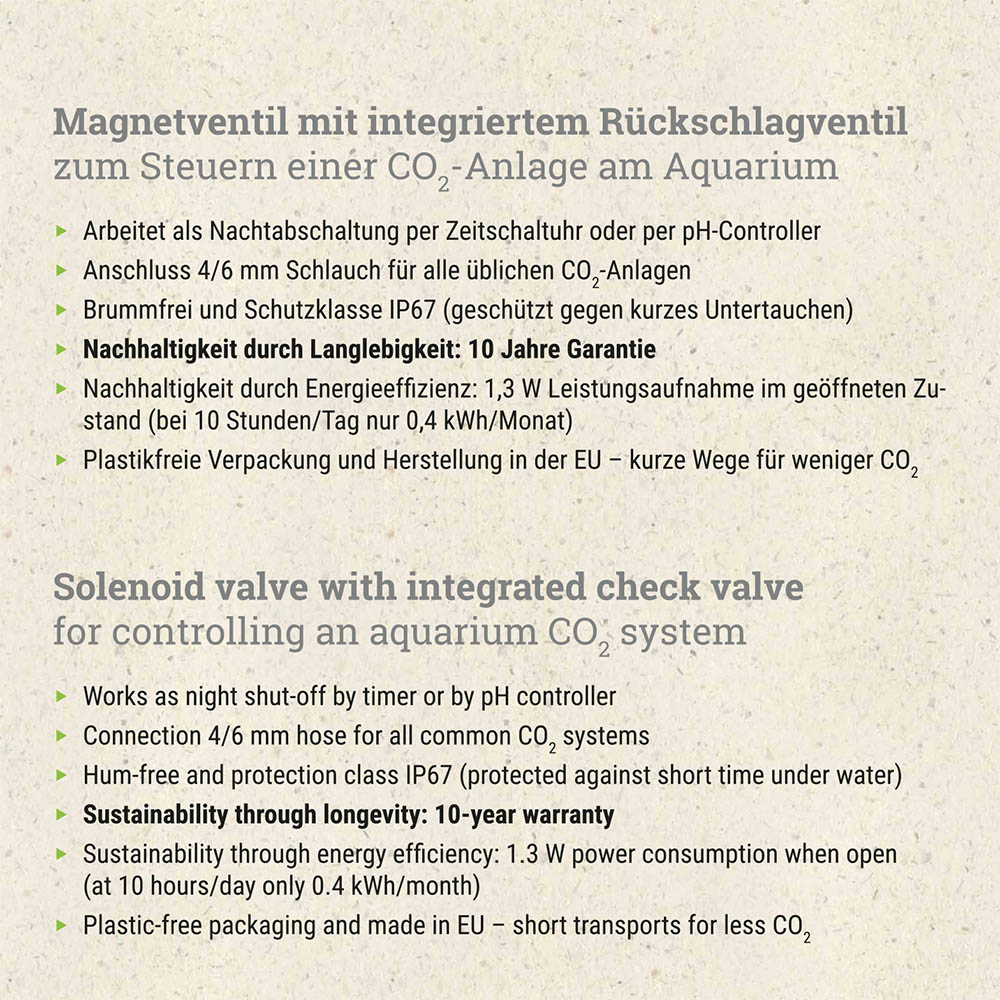 Biconeo CO2 Magnetventil, 10 Jahre Garantie, mit Rückschlagventil